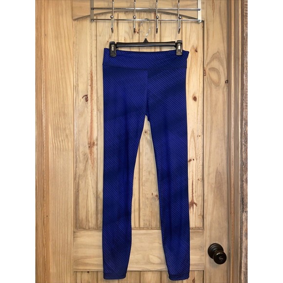 Under Armour Pants - UNDER ARMOUR Womens Leggings Small Blue Stripe Pull On Zipper Ankle Gyn Workout‎